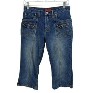 y2k Vintage Denim Capri Pants Juniors Size 14 Dark wash Front Flap Pockets Retro